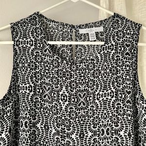 Fever Tunic Tank Black White Floral Lined Small
